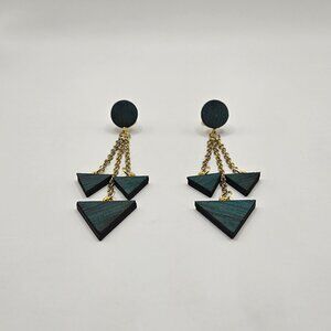 Tri-Dangle Earrings (Emerald & Gold)